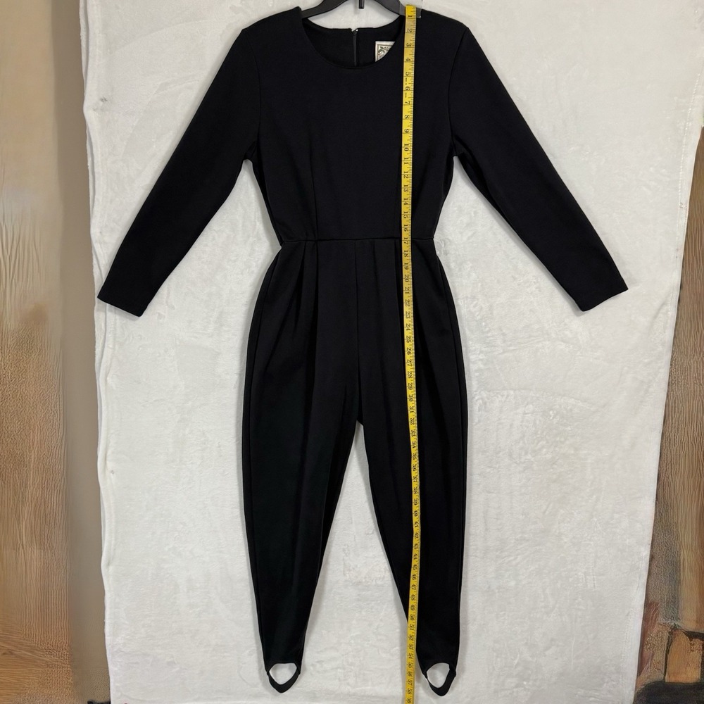 Vintage Long Sleeve‎ Pleated Knit Jumpsuit Stirrups Size M Black Minimalist Chic - Picture 9 of 15